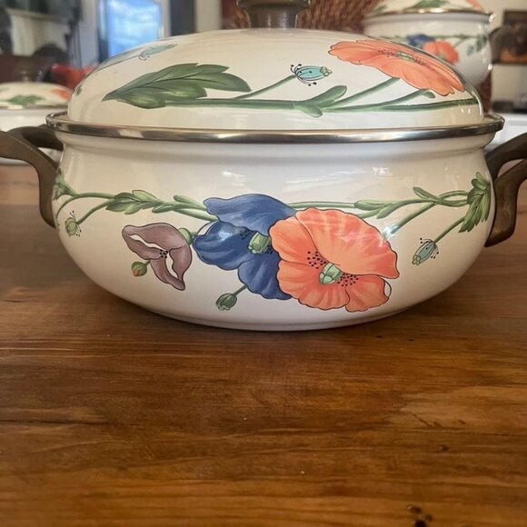 Villeroy & Boch Asta Amapola Enamel Cookware Set Poppies 3 Piece Germany Vintage - Picture 3 of 11